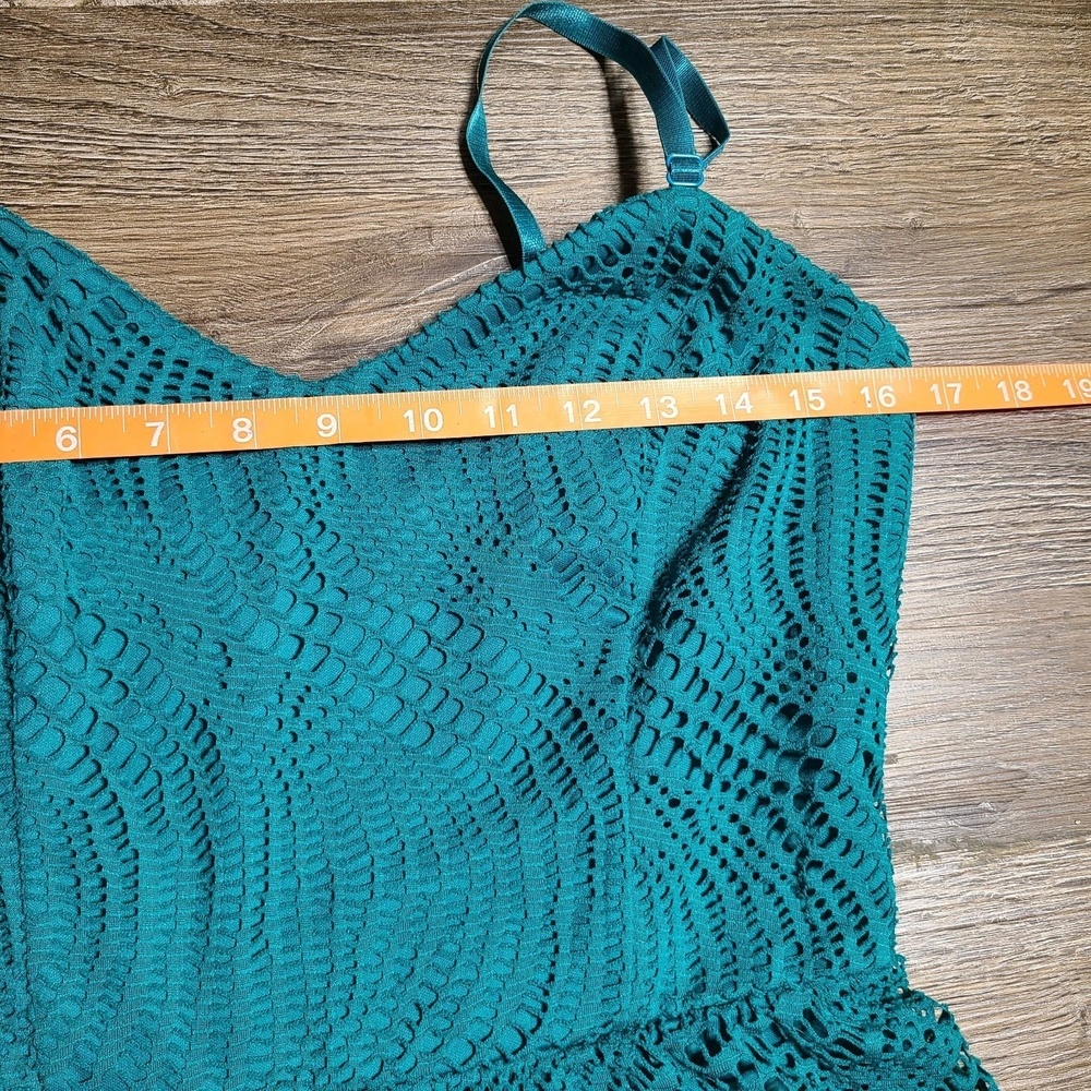 Boho MINI DRESS‎ BABYDOLL GREEN Hippie Pixie Fairy Grunge M Lace Over Lay, Liner - Picture 4 of 10